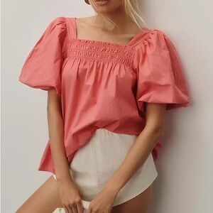 Maeve by Anthropologie Pink Puff Sleeve Blouse